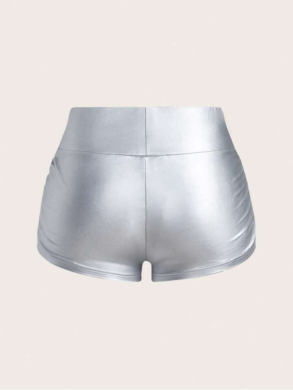 High-Waist Metallic Silver Women's Shorts